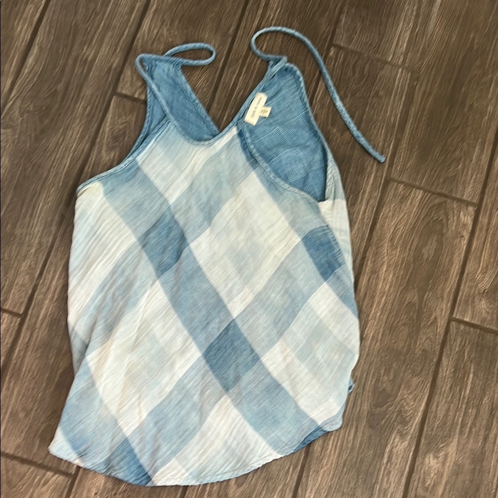 Cloth & Stone Blue Asymmetrical Tie Front Tank Top